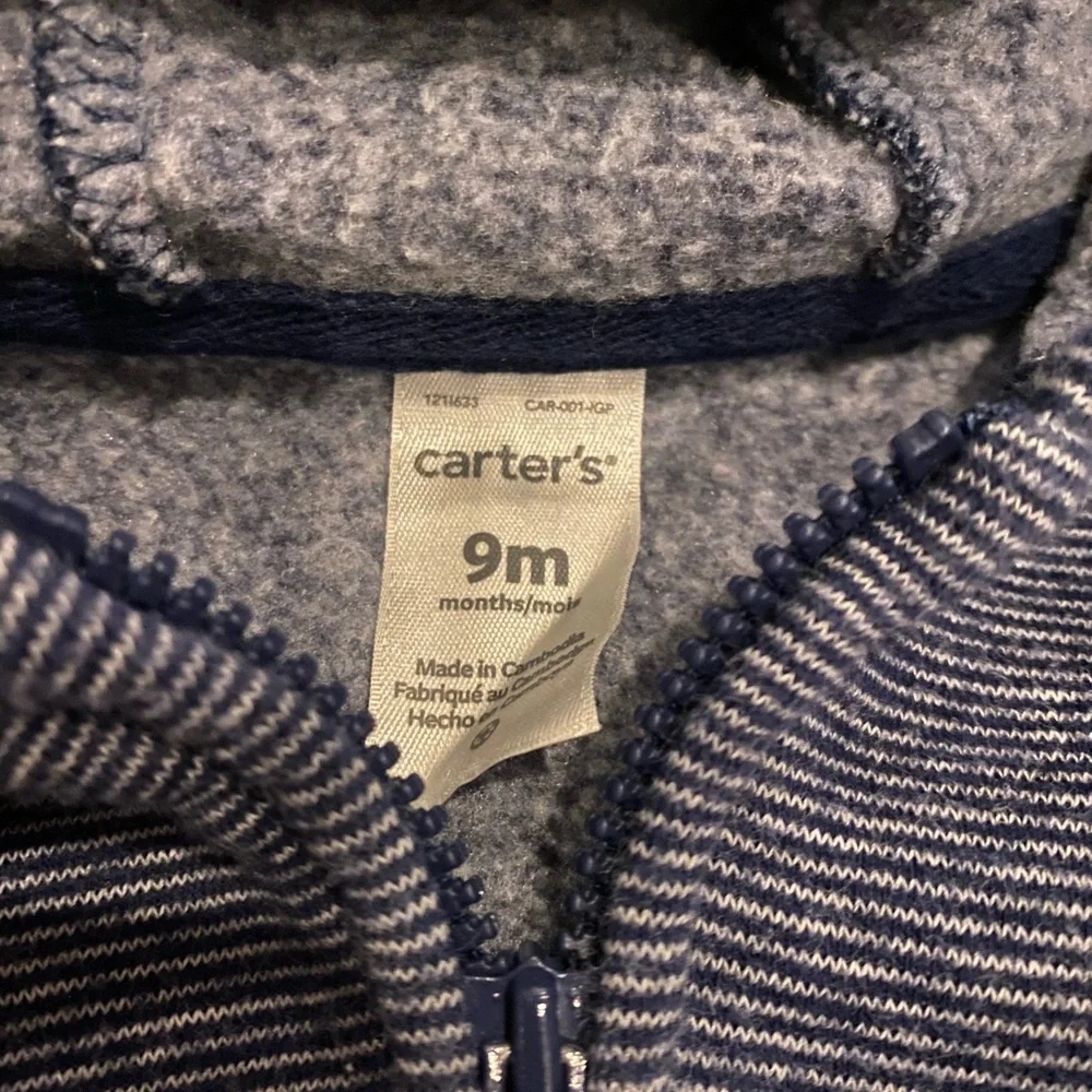 Carters Bundle - 2 Hoodies Navy Stripes and Dino - 9 months